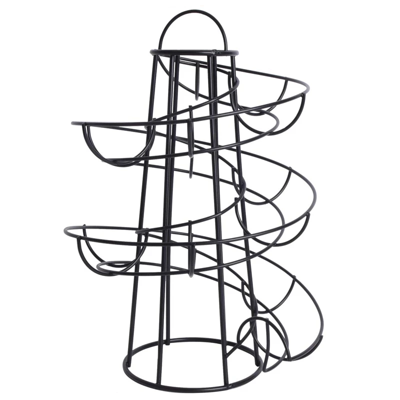 

Modern Spiraling Design Metal Free Standing Egg Skelter/Dispenser Rack (Black)
