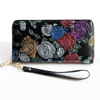 womens wallets purses pu leathe flowers long phone bag money coin pocket card holder female wallet purse for women