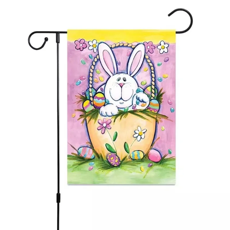 

Easter Party Decoration Garden Flag Rabbit Festival Decor Without Flagpole Eggs Print Double Sided Banner