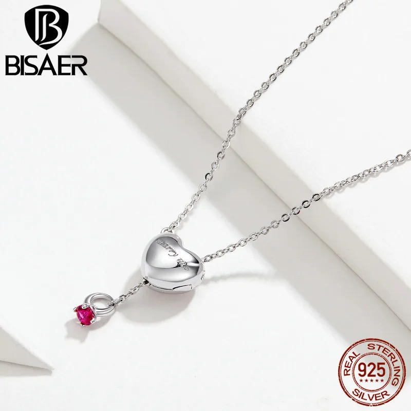 BISAER, романтичный стиль, 925 пробы, серебряное, сердце, роза, кисточка, подвеска, ожерелье для женщин, для свадебной вечеринки, цепочка, ожерелье GAN073