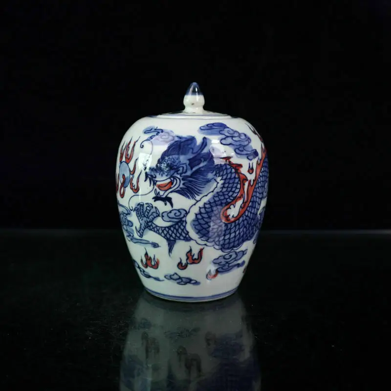 

Китайский Старый Фарфор синяя и белая глазурь в красном драконе фотоемкость