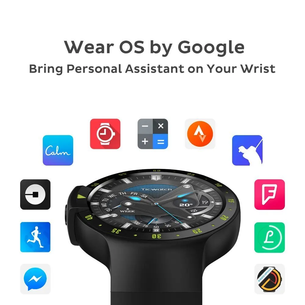 TicWatch S черные Смарт-часы Bluetooth Smartwatch с gps Android и iOS совместимый Google Wear OS IP67 Водонепроницаемый