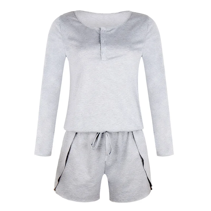 Женский комбинезон однотонные рубашки с длинными рукавами и круглым воротником