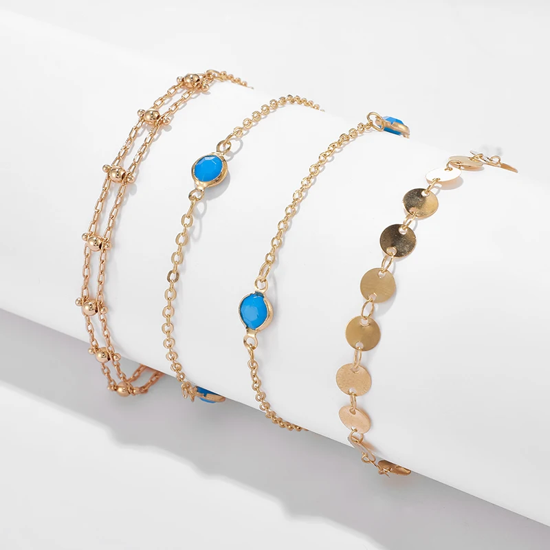 Золотая цепочка для ног Tocona в богемном стиле 4 шт./компл. браслеты с кристаллами и