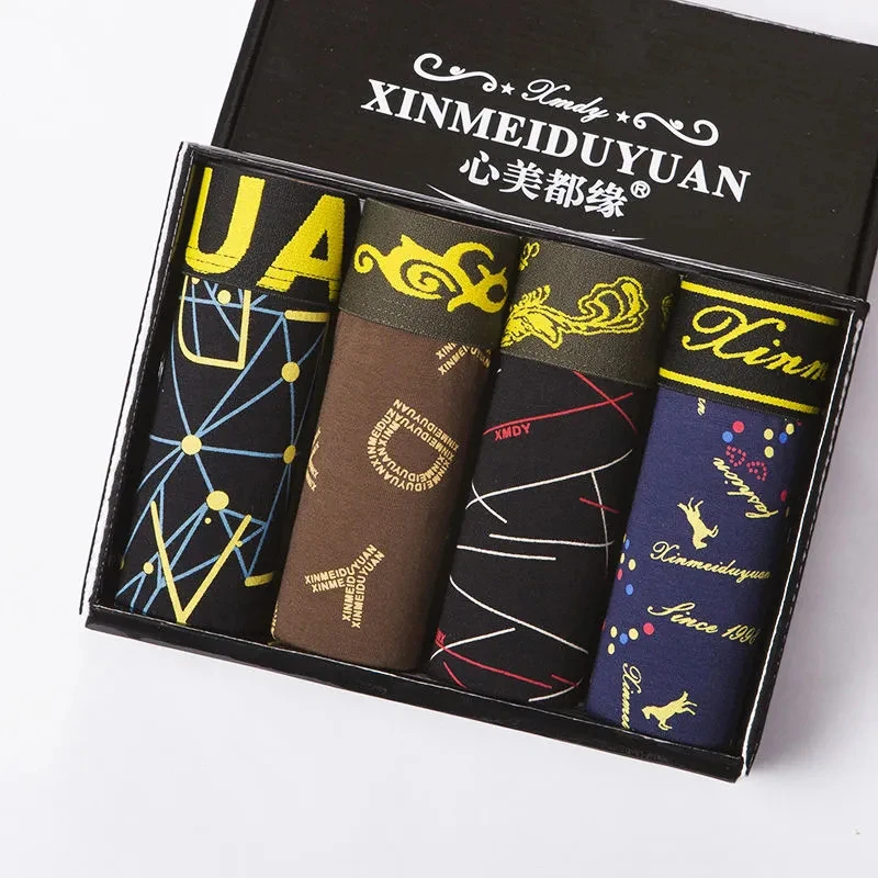 4Pcs/Lot Men's Underwear Pure Cotton Modal Boxer Pants High-end Student Fashion Four Corner Underpants Breathable Underwear Men