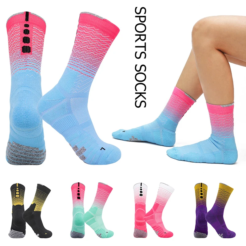 

Men Women High-top Towel Basketball Socks Gradient Elite Tube Socks Football Socks Mid-Calf Unisex Soft Sport Run Fitness Socks