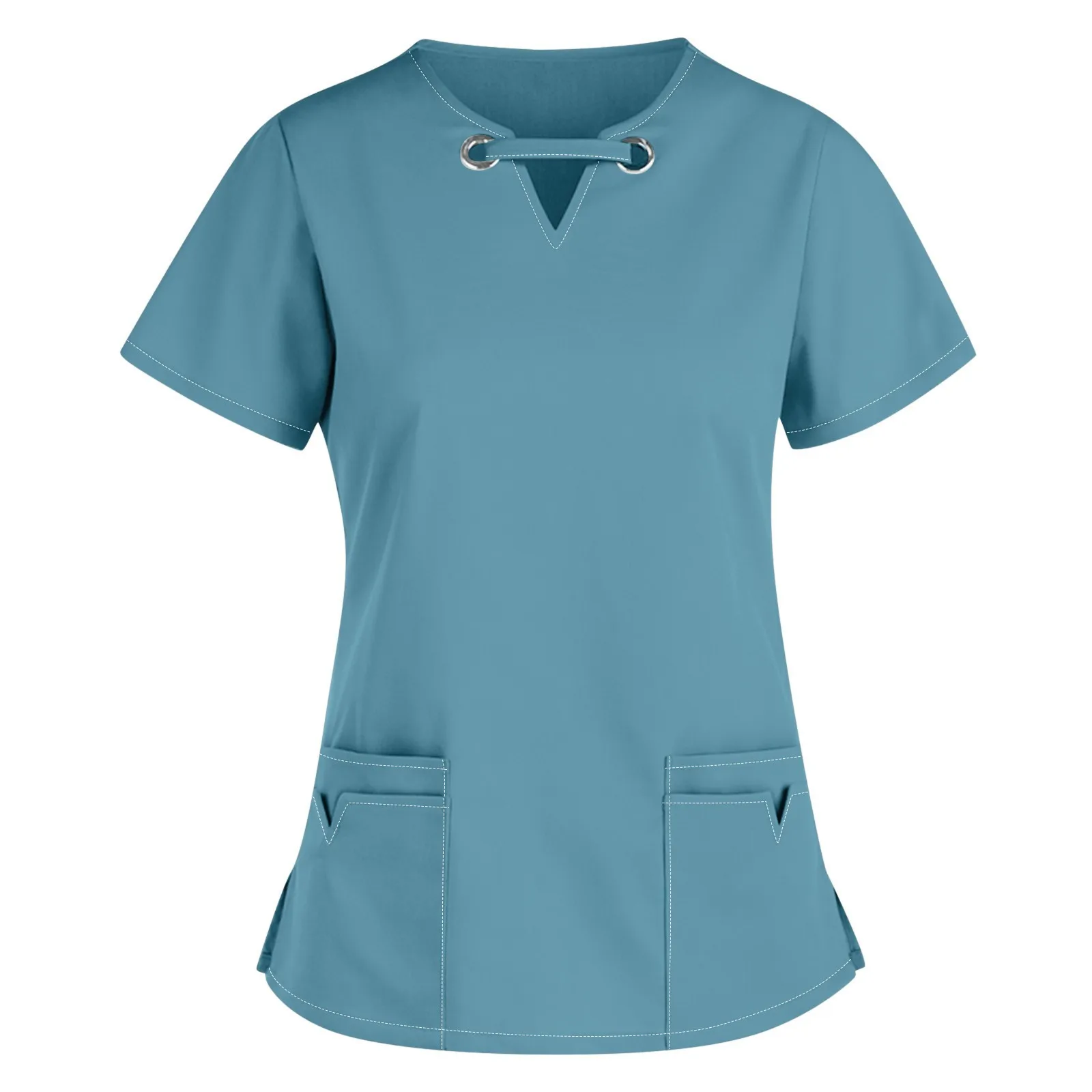 

Healthcare Tunic Women Short Sleeves Hospitality Maid Nurses Uniform Cares Therapist Dentist Workwear Solid Scrub Tops A50