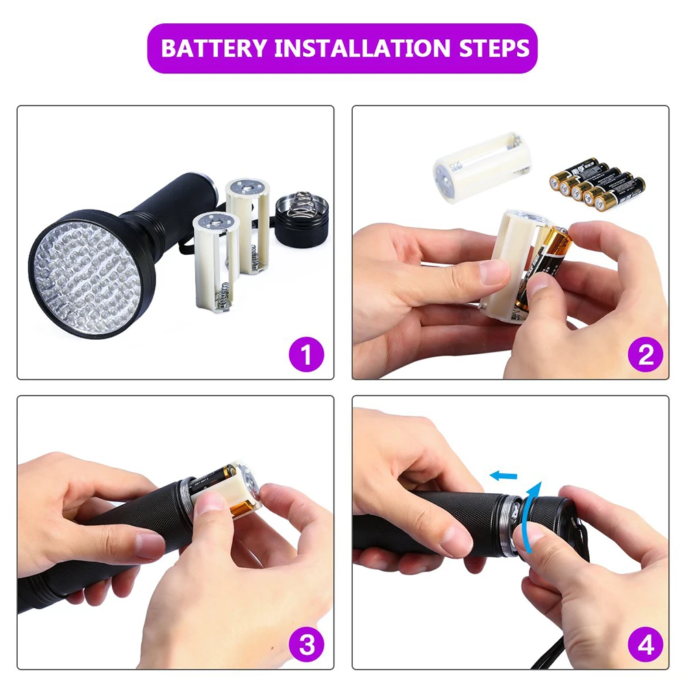 УФ-вспышка светильник 100 светодиодный фонарь светильник 395nm фиолетовый флэш-светильник ультрафиолетовый светильник s УФ-лампа алюминиевая AA батарея контрольная лампа Linterna