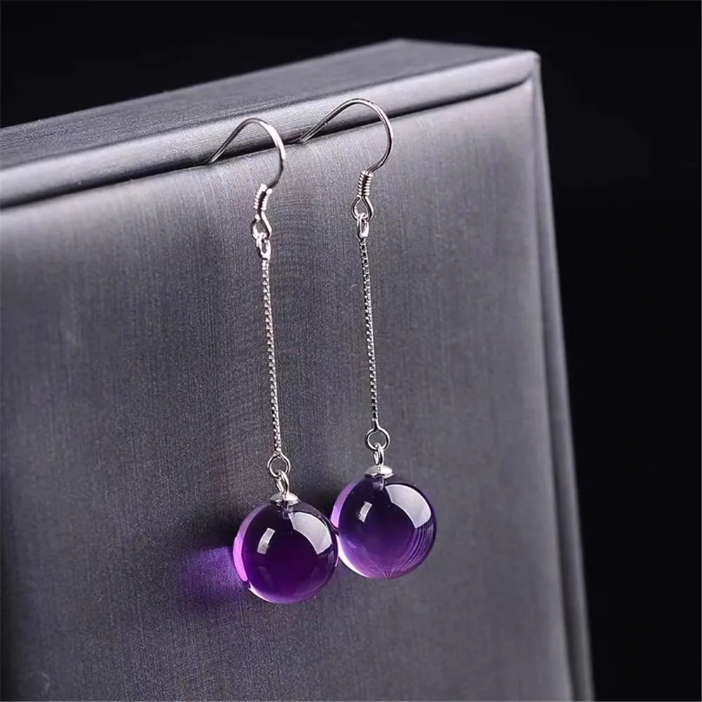 

Серьги-капли женские из серебра, с натуральным фиолетовым аметистом, 10 мм