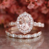 female big oval stone ring set luxury rose gold silver color ring vintage wedding band promise engagement rings for women new