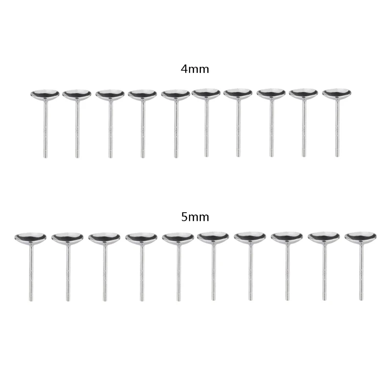 

X7XB 10Pcs Hypoallergenic Alloy Earring Pillar Silver-plated Earring Stud Holders 4 mm 5 mm Small Flat Glue Earring Posts