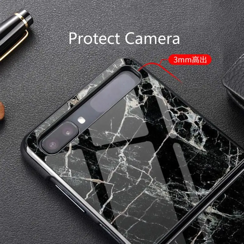 Luxury Tempered Glass Fold Case For Samsung Galaxy Z Flip Marble Hard Shockproof Back Cover for ZFlip