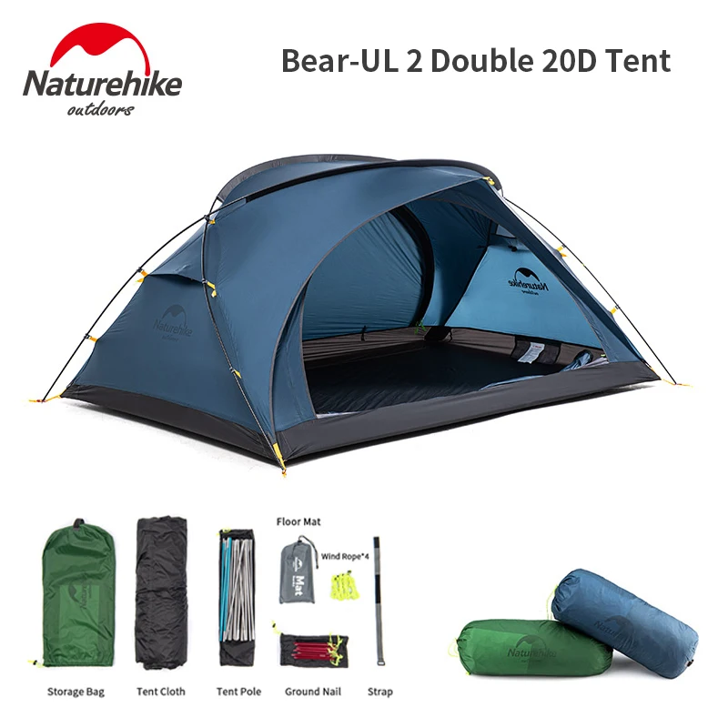 Палатка Naturehike туристическая с ковриком, на Bear-UL2 человек, нейлоновая ткань, Ультралегкая, вместительная, водонепроницаемая