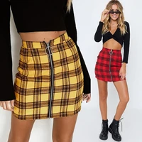 women high waist skirt zipper sexy plaid skirt streetwear pencil bodycon skirts