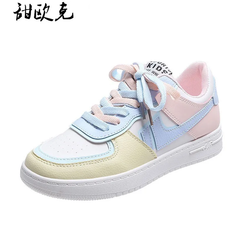 

2021 Women's Shoes Comfortable Breathable Casual Shoes Spring Women's Lace-up Color Matching Non-slip Wear-resistant Sneakers