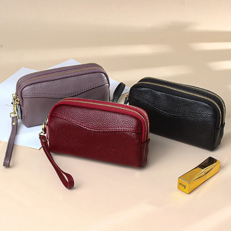 

Женская сумочка из натуральной кожи, клатч с 2 карманами на молнии, простая сумка для телефона, Женский кошелек для мелочи с ремешком на руку