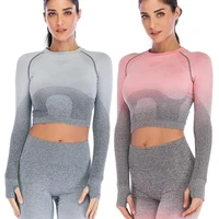 seamless yoga t shirt sports bras long sleeve running slim fitness gym with gloves breathable sports tops yoga wear women