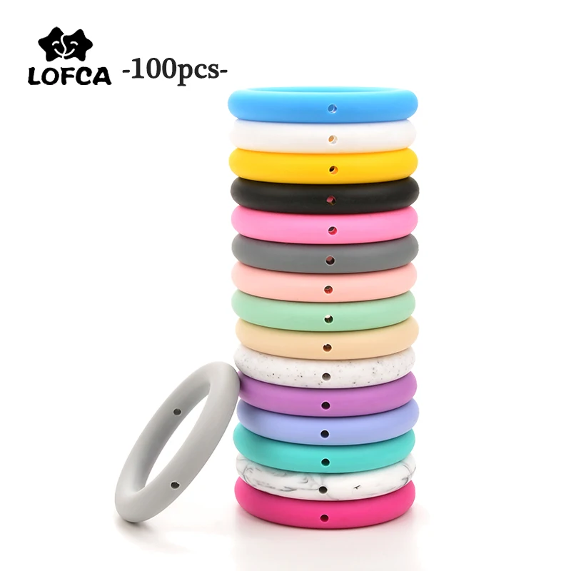 LOFCA 100pcs 65mm Round Teething Ring Food Grade Baby Silicone Beads BPA-Free Silicone Teether  DIY Necklace Pendant Accessory