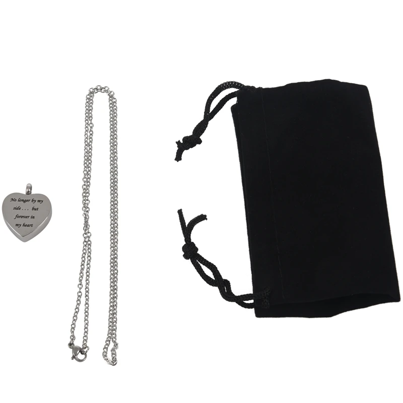 Cremation Jewellery Stainless Steel &quotNo Longer By My Side... But Forever In Heart&quot Heart Urn Pendant Necklace - Memorial Ash |