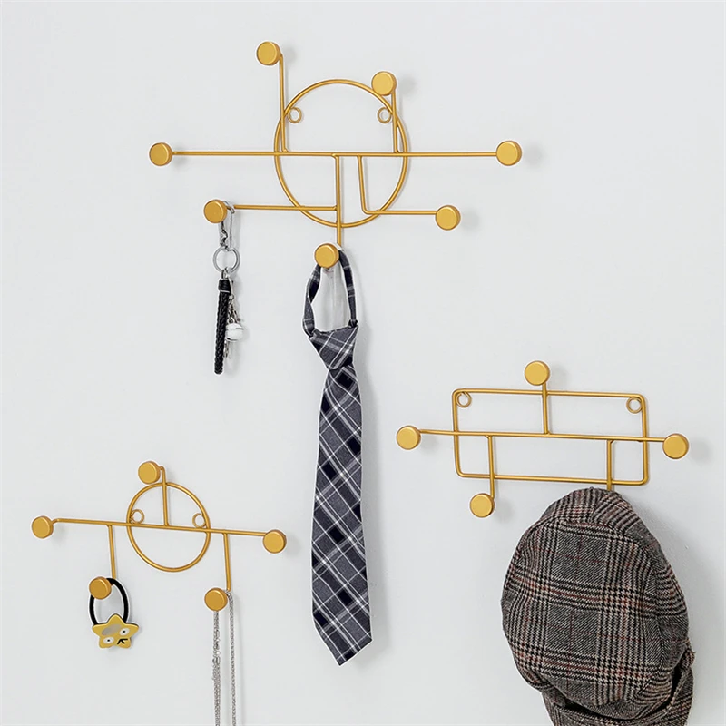 

Nordic Style Golden Geometry Wall Decoration Hanging Hook Clothes Hat Key Metal Wall Storage Hanger For Home New