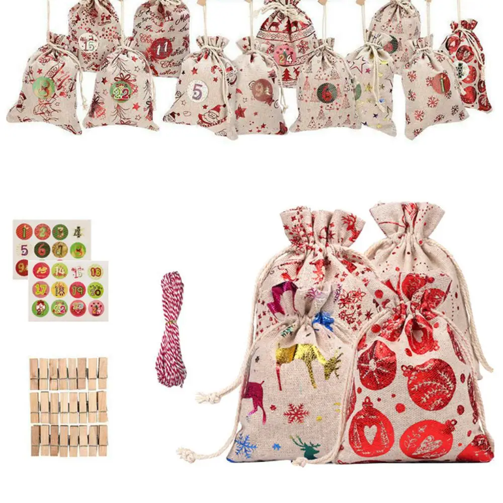Мешок для конфет с рождественским рисунком джутовый пакет календарем и обратным