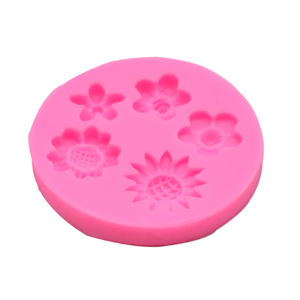 Силиконовая форма с пятью отверстиями и цветком от солнца для шоколадной мастики