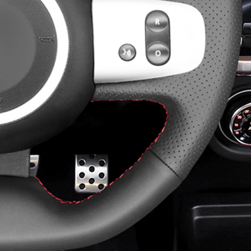 

LQTENLEO Black Genuine Leather Hand-stitched Car Steering Wheel Cover For Renault Twingo 3 2014-2019 Twingo RS 2014-2019