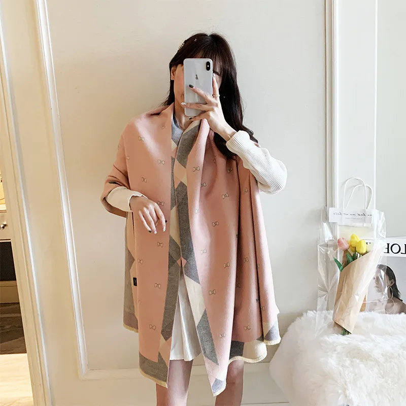 Шарф женский кашемировый с принтом теплая шаль из пашмины роскошный брендовый