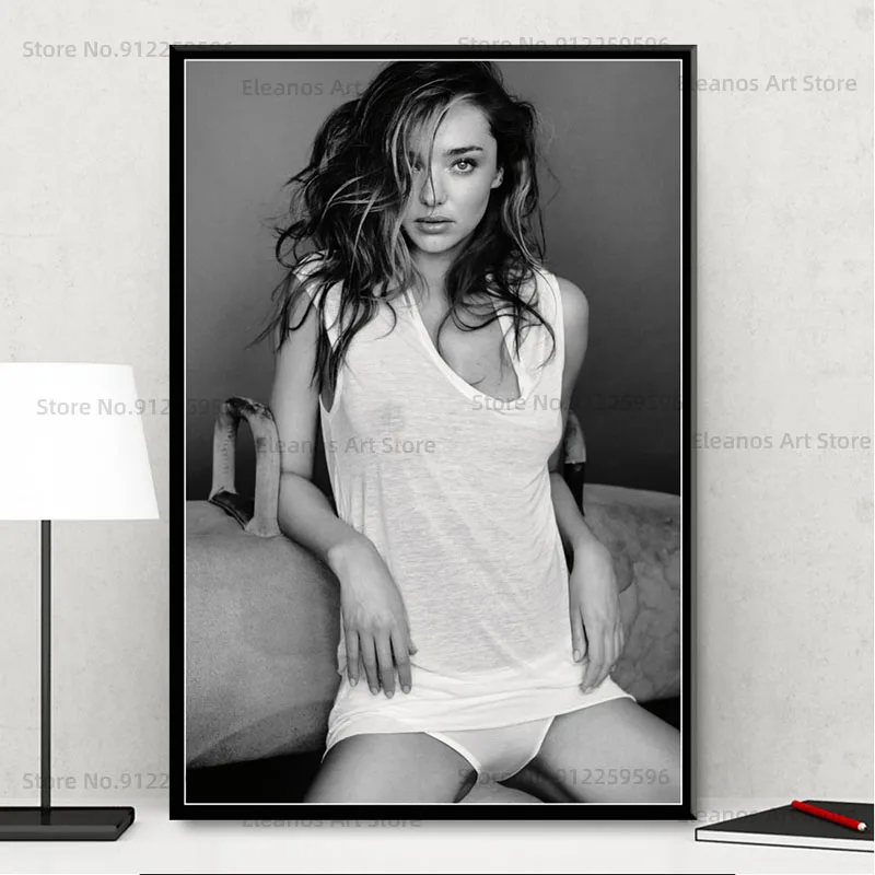 Z433 Миранда Керр девушка модель сексуальная горячая звезда черно-белая фото
