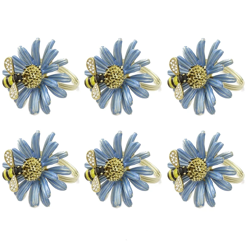 

Daisy Flower Napkin Ring-6-Piece Metal Bee Napkin Holder,for Wedding, Dinner Party and Daily Table Decoration