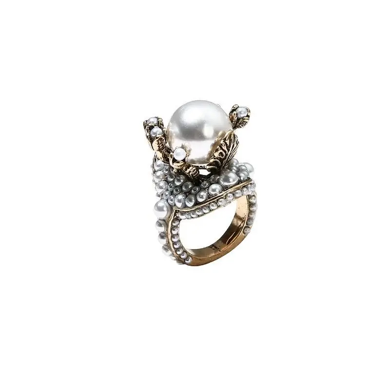 

European and American Retro Net Red New Pearl Flower Ring Personality Fashion Exaggeration Index Finger Ring Jewelry Trend