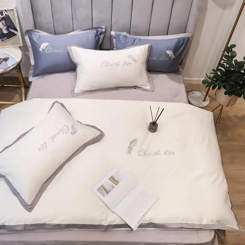 Комплект постельного белья из чистого белого египетского хлопка простыня