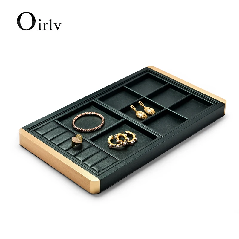 Oirlv Green PU Leather Ring Earring Bracelet Necklace Watch Tray Ring Pendant Earring Watch Storage Jewelry Box Jewelry Tray