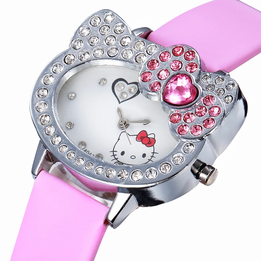 Женские кожаные часы reloj kitty для девочек детские Студенческие с кожаным ремешком