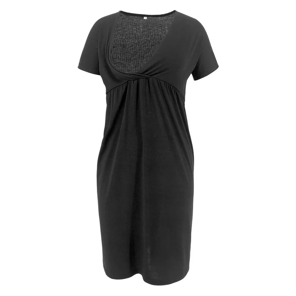 

Maternity Dresses All-Match Pregnant Maternity Short Sleeve Solid V-neck Dress Pregnancy Clothes fashion pregnant women dress