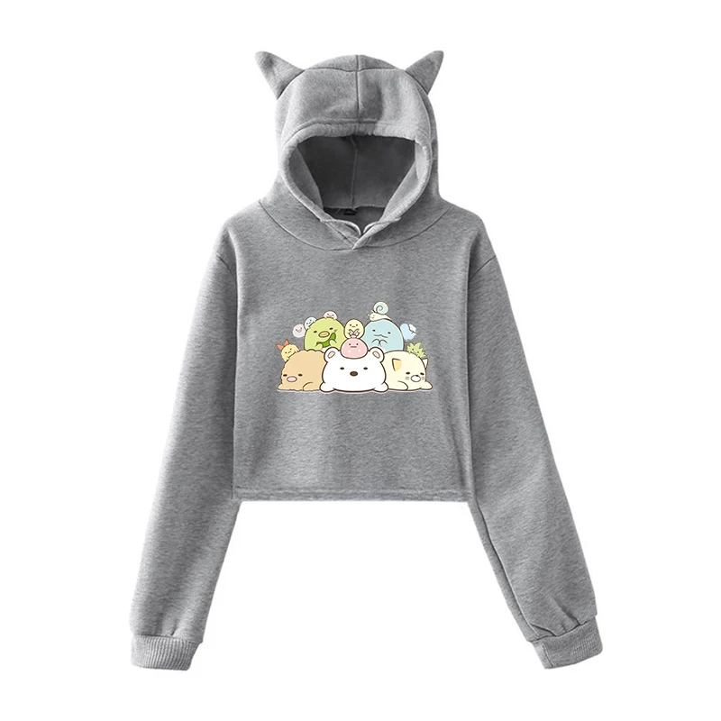 Укороченный топ с котами толстовка капюшоном Kawaii Summiko женские толстовки