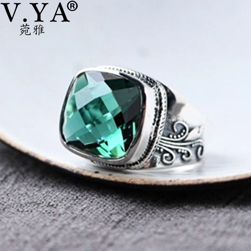 

V.YA 925 Sterling Silver Vintage Simple Design Square Synthetic Zircon Ring Female Art Elegant Open Rings Party Jewelry Gifts