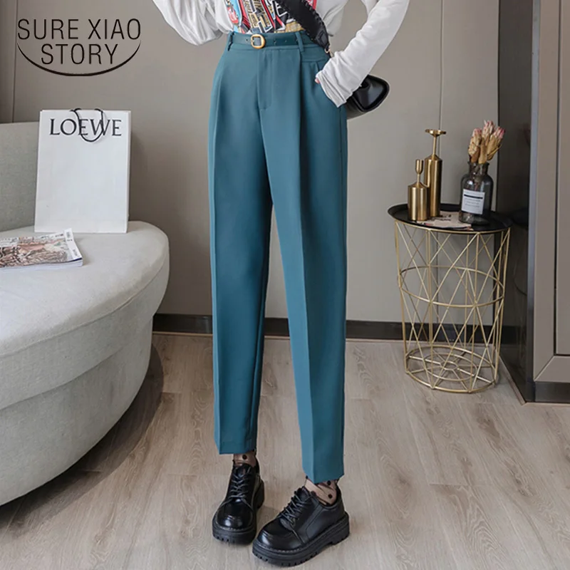 

Spring Autumn Women Suit Pants Solid OL Style Fashion High Waist New Loose Elegant 2022 Ankle-Length with Belt Trousers 8780 50