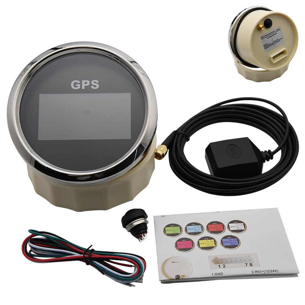 

GPS-измеритель скорости, цифровой Водонепроницаемый одометр с 7-цветной подсветкой, с ЖК дисплеем, для лодок, 85 мм