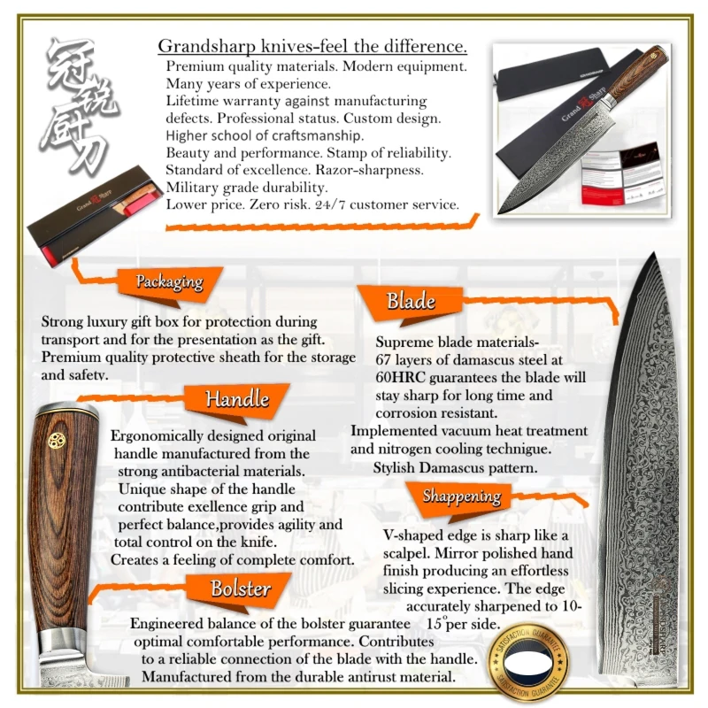 

Grandsharp 4 Pcs Damascus Knife Set 67 Layers vg10 Japanese Damascus Steel Chef Santoku Nakiri Utility Damascus Kitchen Knives
