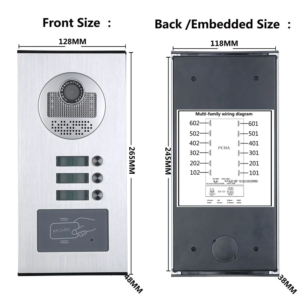 Video Intercom Systems 3/6 Apartments 10 inch Record Wired AHD 720P Video Door Phone Doorbell Intercom System RFID IR-CUT Camera