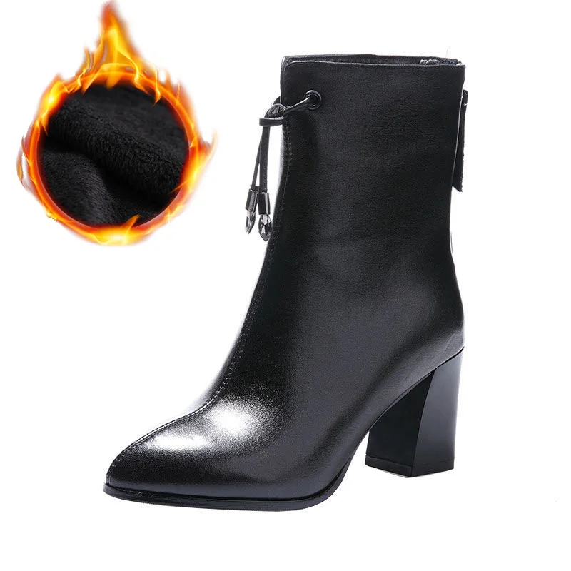 2020 зимняя обувь Женская на высоком каблуке Ботинки с острым носком Женские