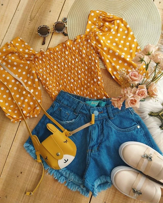 

Женский модный комплект одежды для маленьких девочек, шифоновые топы в горошек с длинными рукавами-фонариками и эластичные джинсовые шорты...