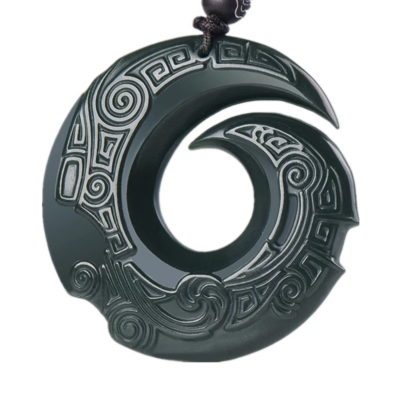 Кулон на удачу из настоящего нефрита Hetian темно зеленые Самоцветы ручной работы