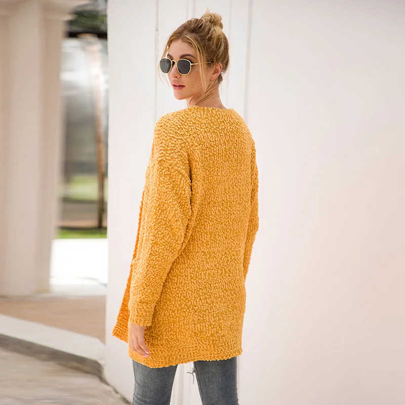 Fitshinling 7 цветов зимний длинный женский кардиган Boho Карманы Женская трикотажная куртка свитера длинный рукав тонкий кардиган для женщин