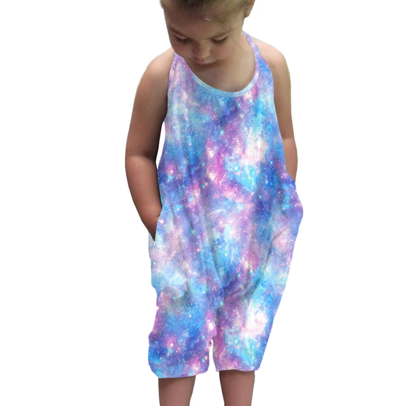 

Starry Sky Print Girls Summer Pants Halter Backless Jumpsuit Girls Cute Loose Sleeveless Calf Length Jumpsuit