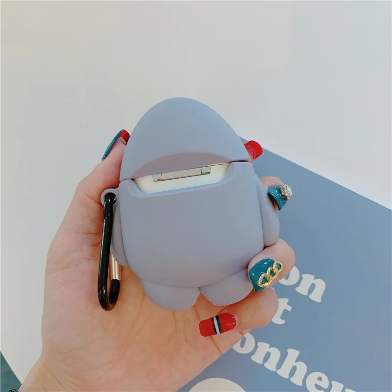 Милый чехол для AirPods 2 силиконовые bluetooth наушники чехол для Airpods Мультфильм защитный чехол стереоскопическая Акула с брелком