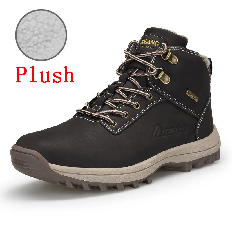 MIXIDELAI Brand New Fashion Pu Leather Men Boots Comfortable Men Shoes Ankle Boots Short Plush Winter Warm Shoes Men Size 39~46 - Цвет: Dark Brown Plush