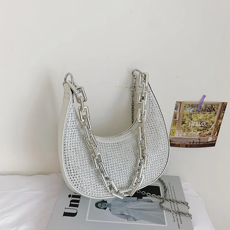 

Дизайнерская сумка-Кроссбоди из искусственной кожи с заклепками и полумесяцем, женская модная Роскошная брендовая Повседневная универсал...