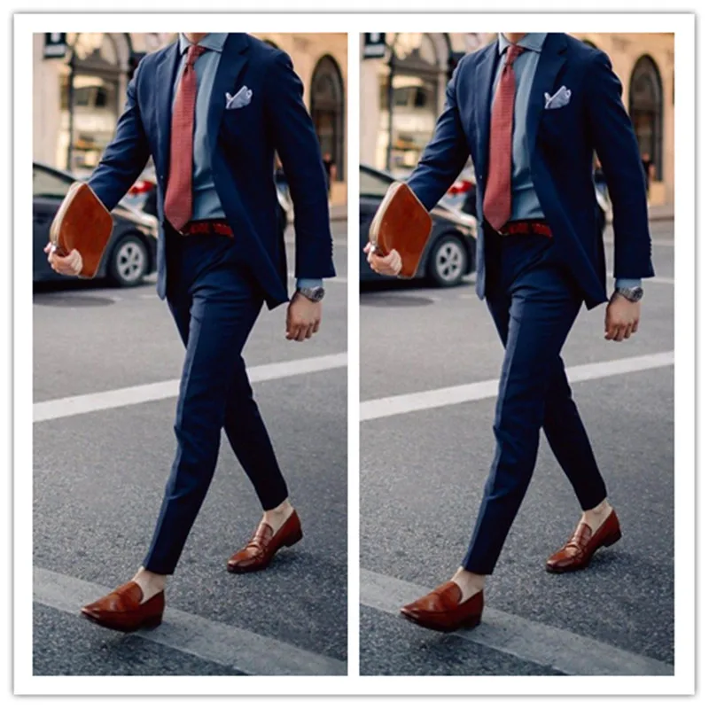 Мужские костюмы темно синего цвета на заказ Классические смокинги для жениха